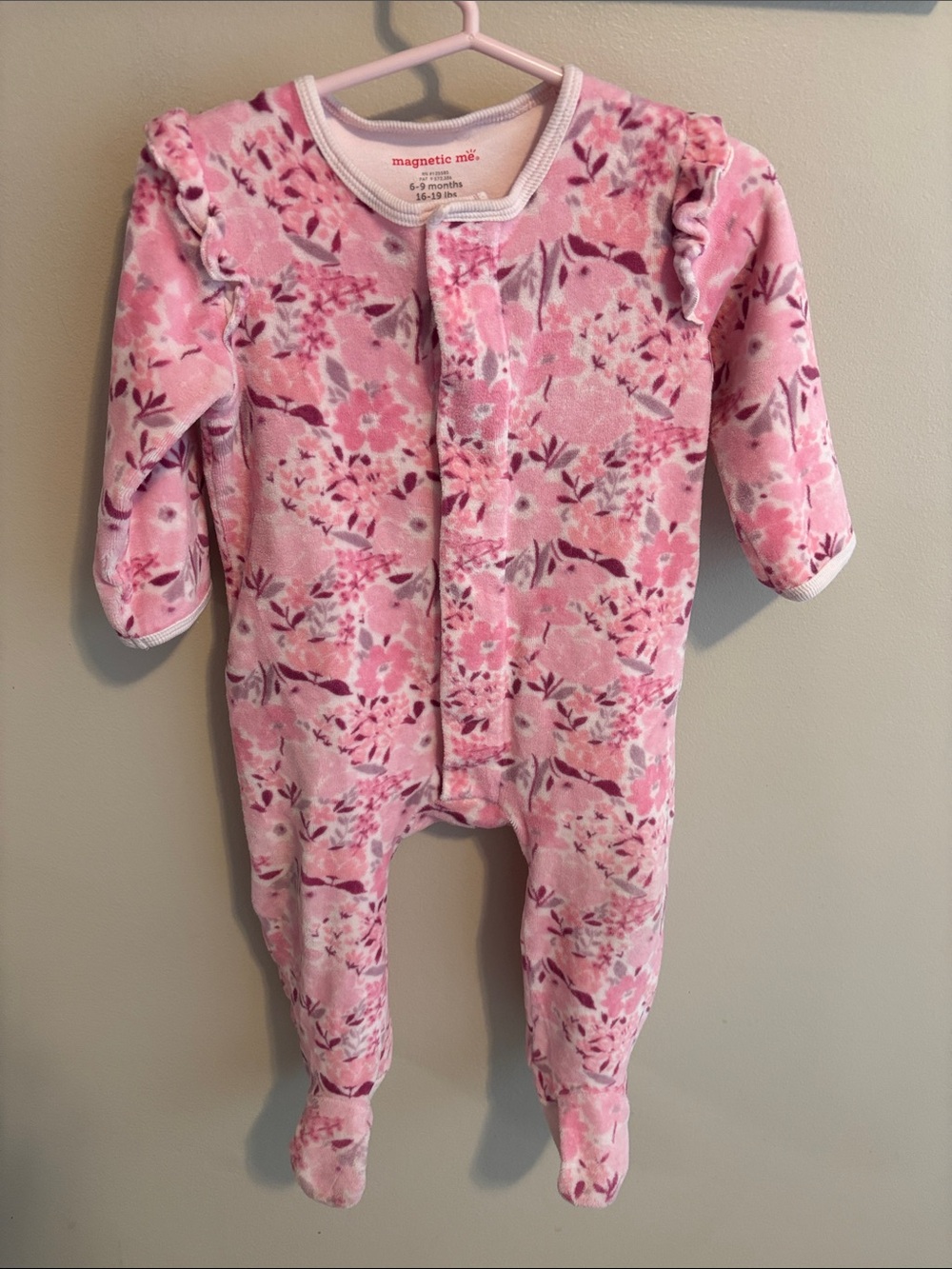 Magnetic Me 6-9 Months Floral Velour Ruffle Footie Sleeper Pajamas 16-19 lbs